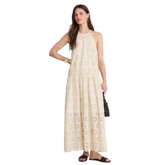 NEW MADEWELL Embroidered Drop-Waist Maxi Dress Cream Floral Eyelet Size XL